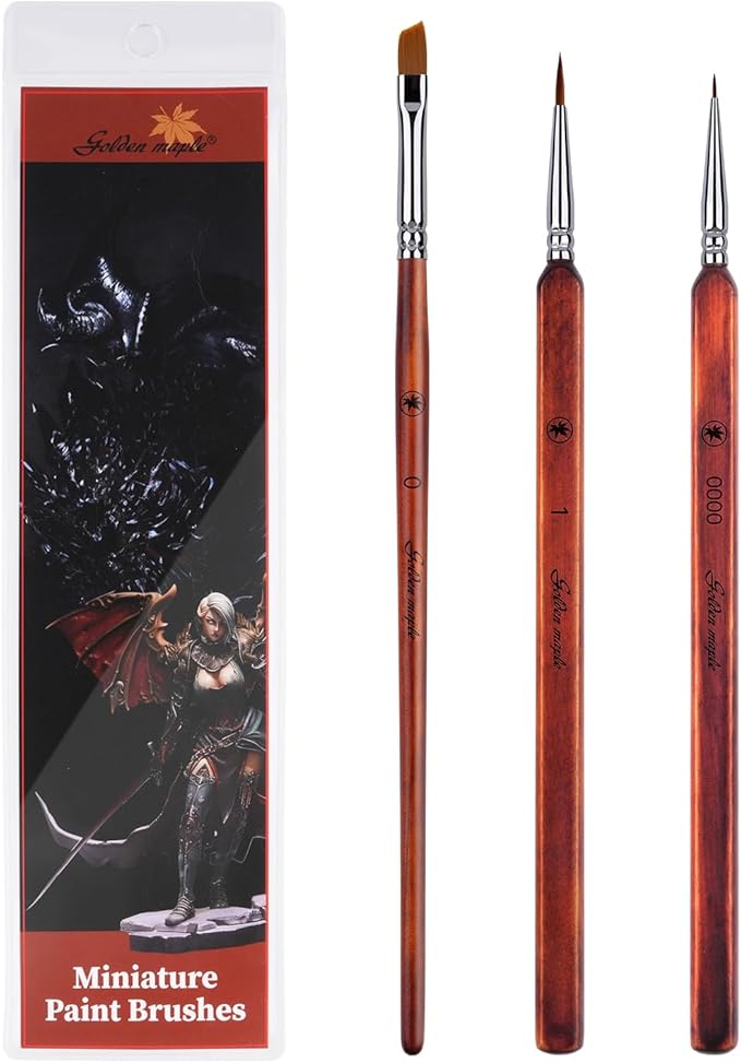 Kolinsky Sable Miniature Paint Brushes-Golden Maple 3pcs Detail Paint Brushes Drybrush for Acrylic Watercolor, Small Fine Detail Paint Brush Set Use for Mini Paints,Paint by Number, Miniature Painting