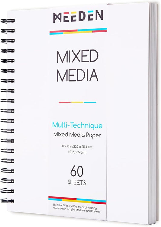 MEEDEN Mixed Media Paper Pad: 8" x 10" 112lb/165gsm Spiral Bound Mixed Media Sketchbook with DIY Cover - 60 Sheets Art Drawing Paper Sketch Pad for Artist Adults Painting Writing Sketching