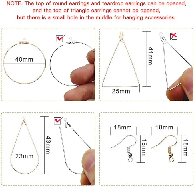 96pcs earrings beading hoop set for jewelry making,earring finding triangle teardrop round beading hoop earrings bulk with 200pcs earring hooks hoops wires for diy craft jewelry making