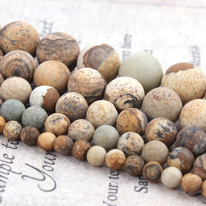 Stone Beads, 45pcs Matte Picture Jasper, 8mm Round Loose Beads for Jewelry Making, Bracelets, with Bag, String & Card