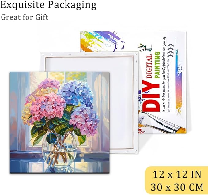 Natuyalo Framed Paint by Numbers Kit for Adults - Colorful Flowers DIY Adult Paint by Number Kits Vase Acrylic Canvas Painting for Adults Beginners Art Crafts with Frame, 12x12 Inch