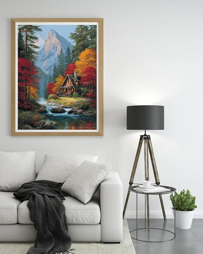 14CT Counted Cross Stitch Kits for Adults Advanced Mountains Lake Printed Stamped Cross Stitch Kits for Adults (Mountain Lake 4)
