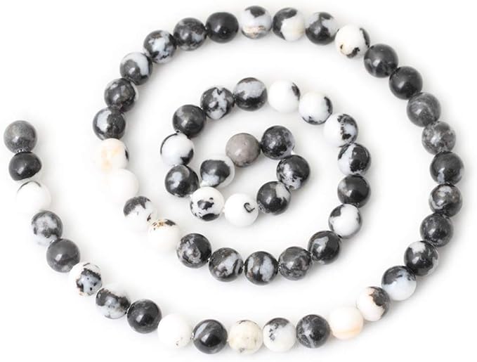 cheavian 60pcs 6mm natural black white zebra jasper gemstone round loose beads crystal energy stone for diy jewelry making 1 strand 15"