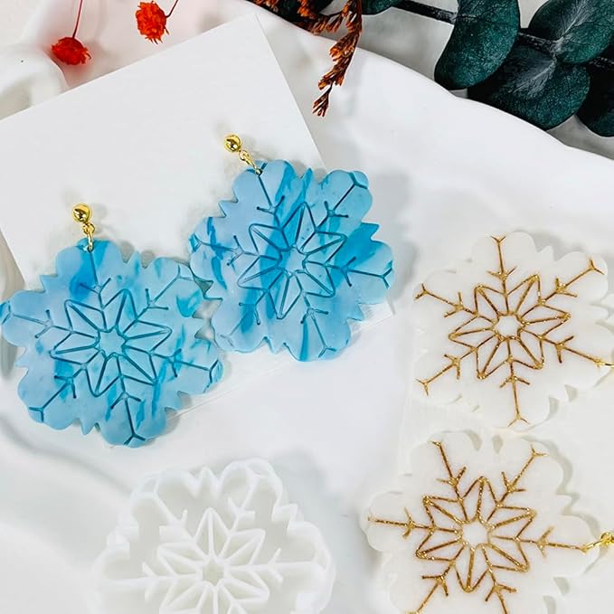 Xaekicr Snowflake Polymer Clay Cutters for Earrings, Clay Earring Cutters for Winter Crafts, 2pcs Christmas Polymer Clay Molds Clay Tools