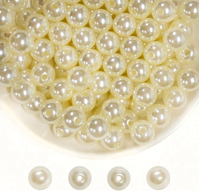 Pearl Beads for Jewelry Making Holes ABS Craft Beads with Holes for Jewelry Making, Bracelet, Necklace Crafting Bulk Bead Kit (10mm,Ivory White/450 pcs)