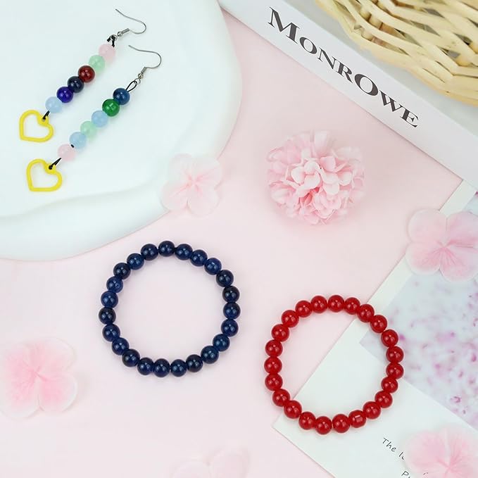 500Pcs Red Glass Beads for Bracelets, Round 8mm Crystal Beads for Bracelet Jewelry Making Earring Necklaces Kits and DIY Crafts Suitable for Beginners(Red)