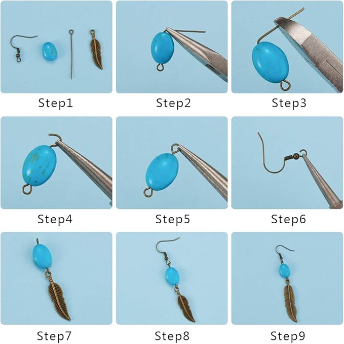 SUNNYCLUE 1 Box DIY 8 Pairs Bohemian Feather Dream Catcher Earring Making Kit Antique Bronze Feather Charm Connector, Turquoise Gemstone Beads, Earring Hooks Jewelry Supplies Beginners, Instruction