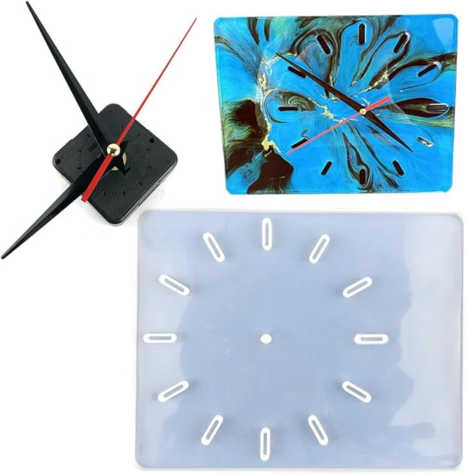 Clock Molds for Resin Casting Square Clock Wall Decor Clock Silicone Mold with Clock Movement for Wall Clack Art Home Decoration Hanging Ornaments DIY Epoxy Resin Mold Kit