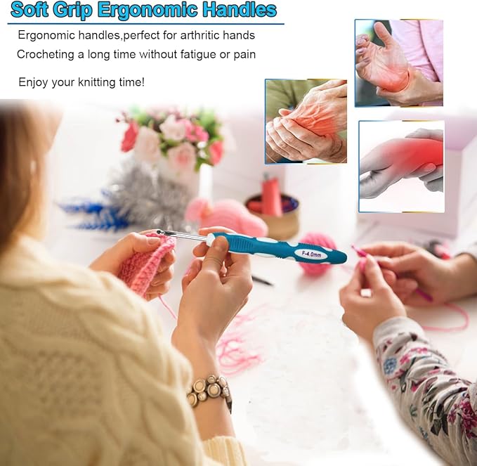 Weabetfu Latest Set of 27 PCS Crochet Hooks Set with Crochet Case Ergonomic Crochet Hook Needles for Arthritic Hands,Standard US Size 2mm-10mm