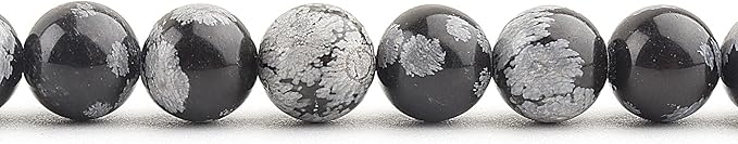 Natural Stone Beads for Jewelry Making - 6mm Gemstone Round Beads for Bracelets(58-60pcs, 6mm, Snowflake Obsidian)