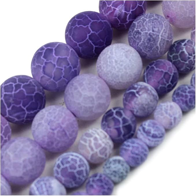 6mm Natural Purple Frosted Agate Gemstone Round Loose Beads Crystal Stone Bracelet Necklace Accessories Crafts for Jewelry Making DIY,1 Strand 15"