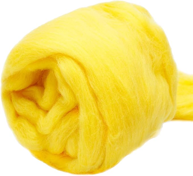 3.53oz Wool Roving, Wool Felting Supplies, Pure Wools, Chunky Yarn, Spinning Wool Roving for Needle Felting Wet Felting DIY Hand Spinning (Bright Yellow)