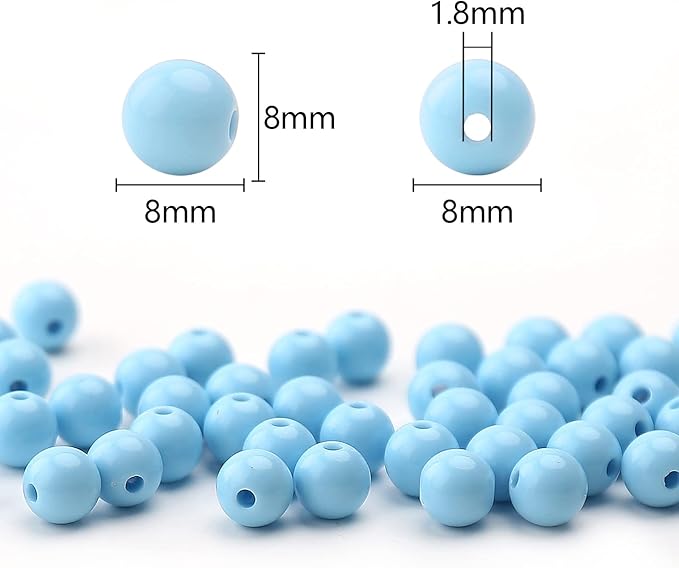 bonny boxx 500pcs 8mm smooth aquamarine acrylic round beads, plastic resin bubblegum balls chunky gumball beads for necklace and bracelet making, crafting supplies