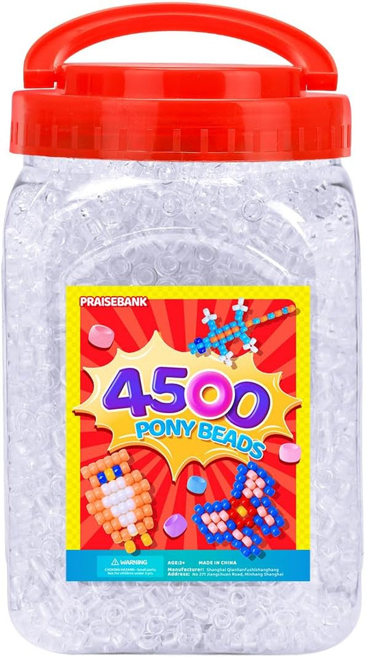praisebank pony beads, 4500pcs 6x9mm, wholesale beads, bracelets jewelry making, arts & crafts(clear)