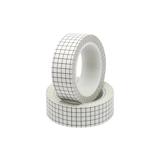Mogoostry 2 Rolls Solid Color Grid Washi Tapes 0.6inch Width White Plaid Adhesive Paper Decorative Masking Tapes for DIY Craft Party Decor Gift Wrapping Box Label