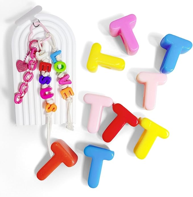 Maerolre 20Pcs Large Letter Beads, 20mm Big Acrylic Bubble Alphabet Beads, Colorful Plastic Beads for DIY Keychains, Jewelry Making, Phone Crafts Projects - T