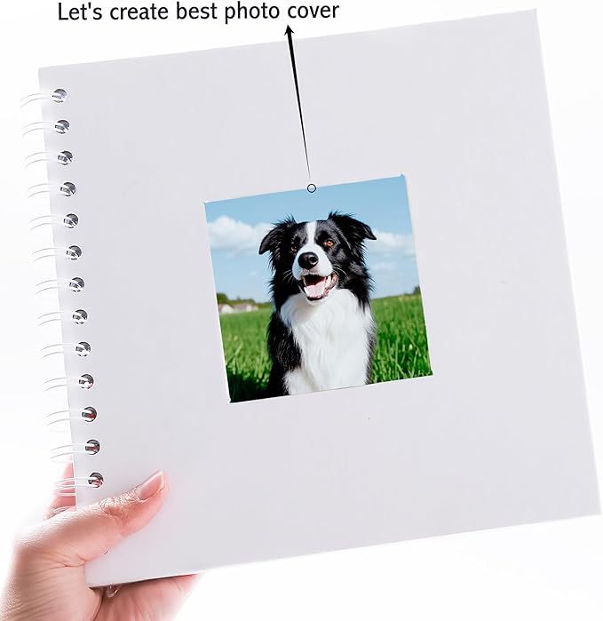 Scrapbook 8 x 8 Inch DIY Square Photo Window, Memory Book for Couples/Wedding/Newborn Baby, Photo Album Hardcover Kraft Paper White 20 Sheets/ 40 Pages