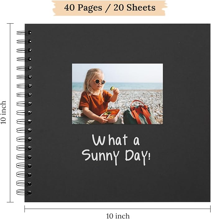 Scrapbook 10x10 Inch DIY Scrapbook Album Hardcover Kraft Paper Scrap Book Photo Albums 40 Pages Perfect for 4x6 / 5x7 Photos Memory Book for Family, Wedding