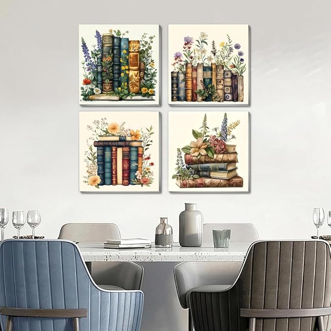 Fotasmua 4 Pack Framed Paint by Numbers for Adult, Book Paint by Numbers Kit for Adults Kids, DIY Flowers Acrylic Painting on Canvas for Home Wall Art Decor 8 x 8 Inch