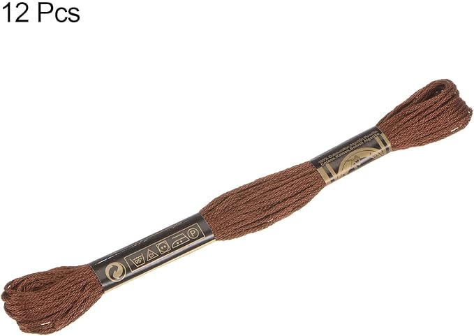 HARFINGTON 12 Skeins Embroidery Floss 8m Each Egyptian Long Fiber Cotton Cross Stitch Thread 26S/2x6 for Embroidery Projects Bracelet, Brown