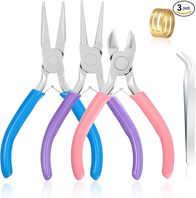 3 pcs jewelry pliers set - needle nose, round nose and wire cutters for jewelry making, repair and crafts，wire wrapping beading crafts pliers