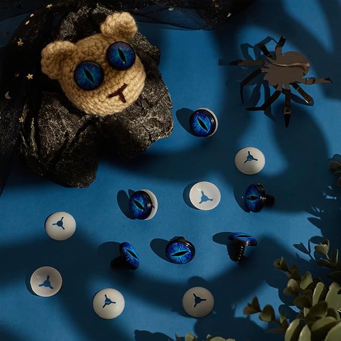 PH PandaHall 20 Sets 22mm Glow in The Dark Safety Eyes, Halloween Luminous Blue Eye Cabochons Plastic Safety Craft Eye Dragon Crochet Eyes with Washers for Crochet Stuffed Animal Teddy Bear Decor