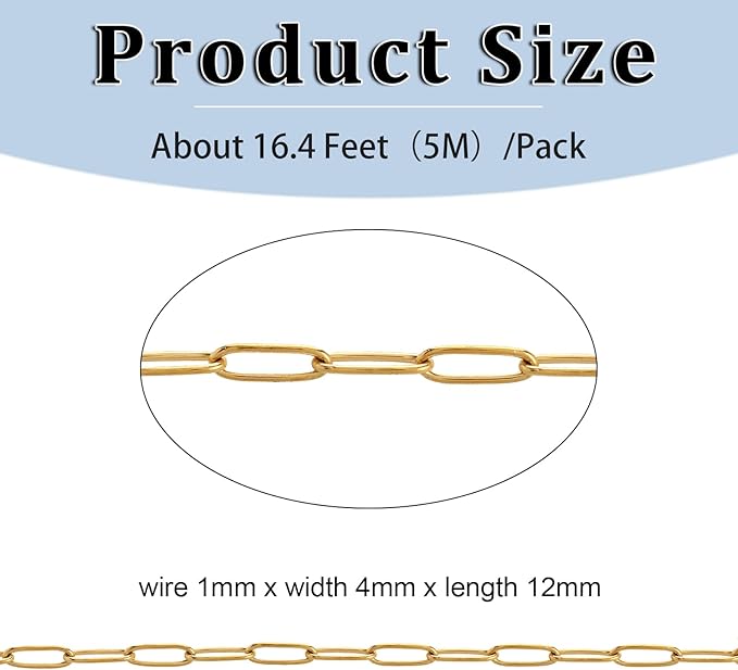 16.4 feet necklace chains for jewelry making, gold plated stainless steel chains bulk for diy necklace bracelet pendant supplies