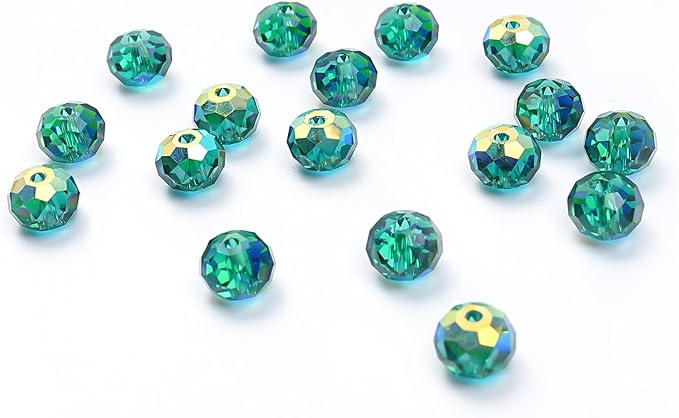 336 pcs 8mm 68 Faceted Crystal Rondelle Sparkly Suncatcher Beads Bulk AB Clear Glass Bead Set for DIY Jewelry Bracelet Necklace Earring Making Crafts Kit (Peacock Green)
