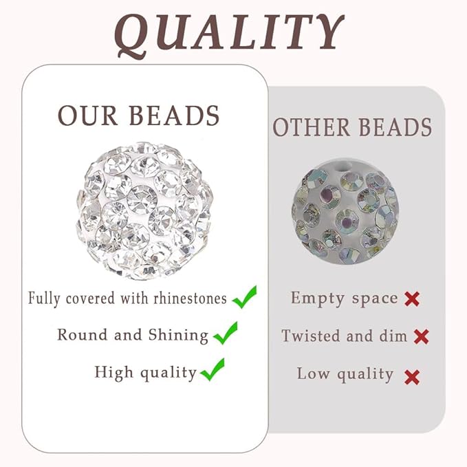480 Handmade Crystal Beads, Including 240 Crystal Disco Ball Clay Beads and 240 Necklace Spacer, Suitable for DIY Shambhala Disco Diamond Necklace Making (10mm)