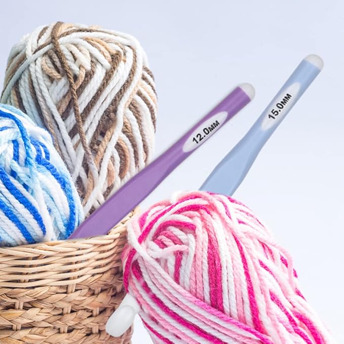Long Crochet Hooks 3 pcs Large Sizes Crochet Needles QLRFFLJOY 12mm 15mm 20mm Rubber Handle Crochet Hook Set DIY Yarn Weaving Tools for Knitting Blankets, Shawl and Carpets