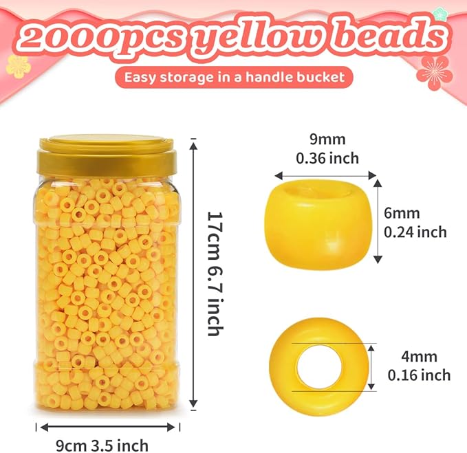 iooleem pony beads(2000pcs yellow pony beads), beads for bracelets making, beads for crafts, beading supplies, friendship bracelets making.