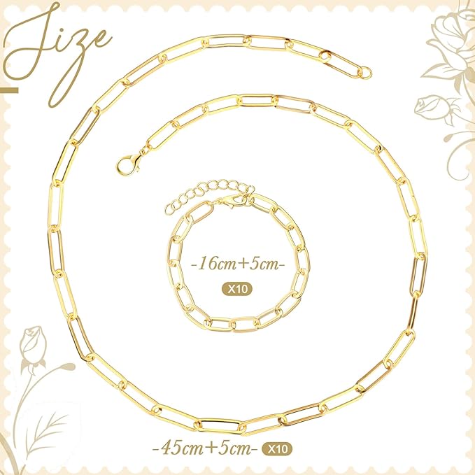 Landical 20 Pcs Charm Necklace Bracelets Making Kit Paperclip Chain Valentines DIY Jewelry Making Supplies Paperclip Link Necklaces with Lobster Clasps for Women Men Bulk Gifts(Gold,18 Inches)