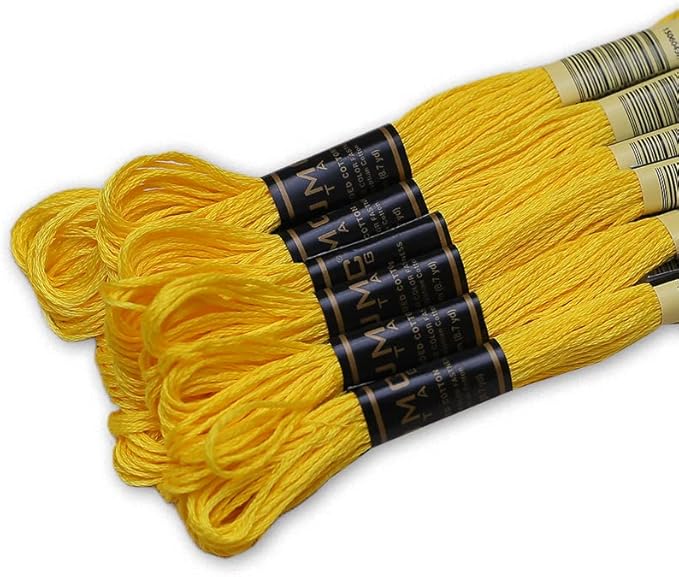 Pack of 12 Premium Embroidery Thread | 100% Egyptian Cotton Premium Skeins | Cross Stitch Embroidery Floss | Oeko TEX Certified Stranded Cotton | Ideal for Arts & Crafts (Lemon Yellow 290)