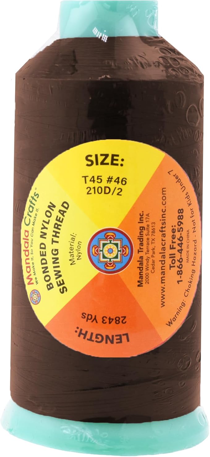 Mandala Crafts Size 46 210D T45 Bonded Nylon Thread - Dark Brown 2843 YDs Tex 45 Heavy Duty Sewing Threads for Leather, Jeans, Weaving, Outdoor Marine Upholstery