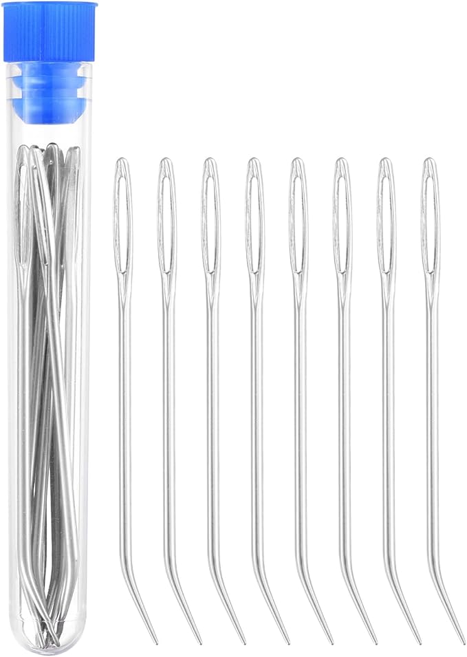 uxcell 8 Pcs Yarn Needle Kit, 3.15 Inch Tapestry Needles Bent High Carbon Iron Large Eye Sewing Darning Needles Hand Sewing Needles with Storage for Hand Sewing Art Crafts, Silver Tone