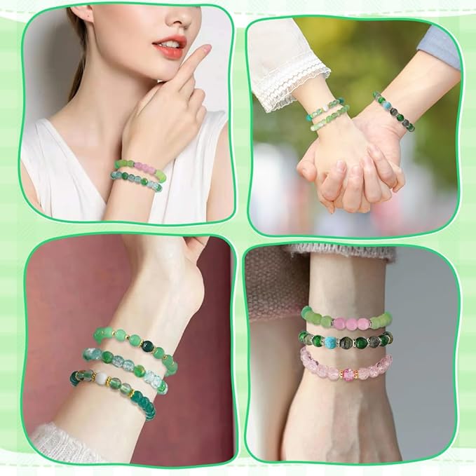 DIPSEOI 8mm Glass Beads for Bracelet Kit - 900 Pcs Jewelry Making Kits Bead DIY with Spacer Charms (Green Series)