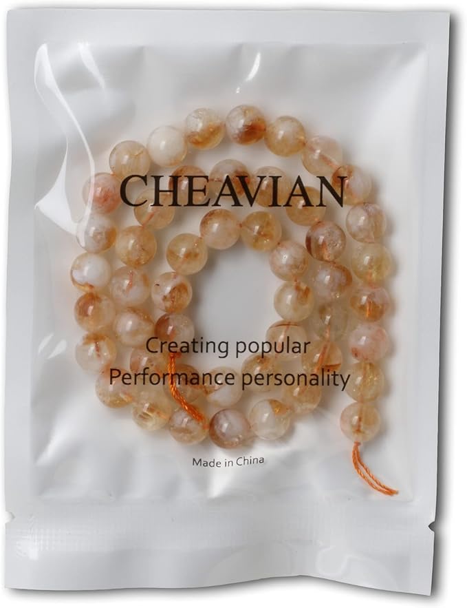 cheavian 45pcs 8mm natural yellow feather citrine gemstone round loose beads crystal energy stone healing power for jewelry making 1 strand 15"