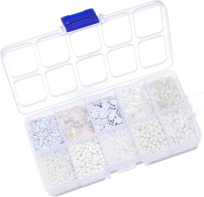 Assorted Beads for Jewelry Making, Glass Seed Bugle Tube Beads Loose Sequins Multiple Sizes for Crafts Sewing Jewelry Making