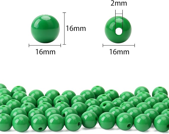 bonny boxx 60pcs 16mm smooth emerald acrylic round beads, plastic resin bubblegum balls chunky gumball beads for necklace and bracelet making, crafting supplies