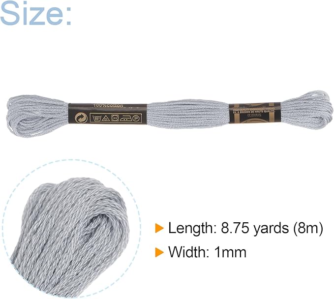 HARFINGTON 12 Skeins Embroidery Floss 8m Each Egyptian Long Fiber Cotton Cross Stitch Thread 26S/2x6 for Embroidery Projects Bracelet, Light Grey
