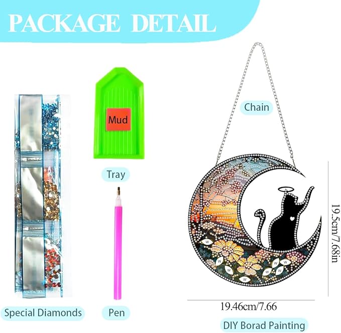 GUMITOON Diamond Art Kits for Adults-Hanging Cat Full Drill Diamond Dots Paintings for Beginners, Round 5D Paint with Diamonds Pictures Gem Art Painting Kits DIY Crafts Kits QCY-105