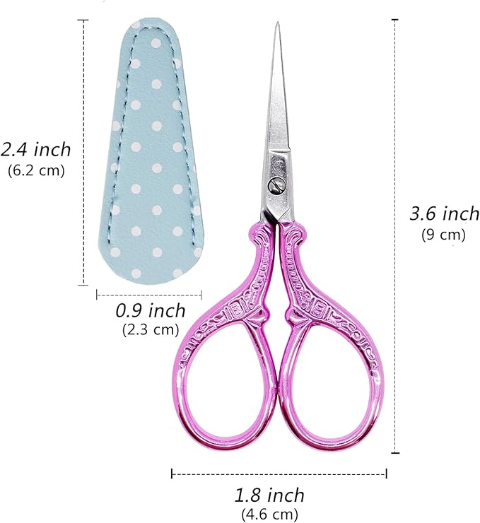 Small Embroidery Scissors, 3.6Inch Detail Craft Scissors with Leather Cover, Stainless Steel Sharp Shears for Needlework, DIY Craft, Thread Cutting