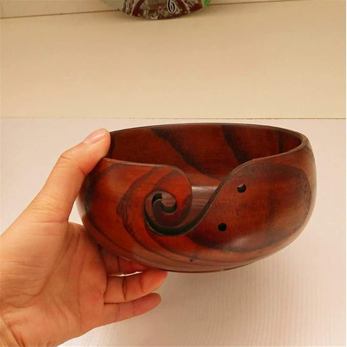 Wooden Yarn Bowl Largest, 1 PCS Premium Knitting Storage Accessories & Supplies, Yarn Holder for Knitting and Crochet Yarn Winder, Handcrafted Yarn Ball Bowl Brown Box #04