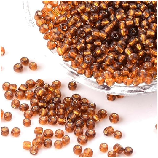 Perlin Glass Seed Beads 4mm 6/0 Round 1100pcs Mini Small Pony Spacer Beads Kit for Jewelry Making Earrings Bracelets Pendants Waist DIY Handmade (Dark Brown Silver Lined)