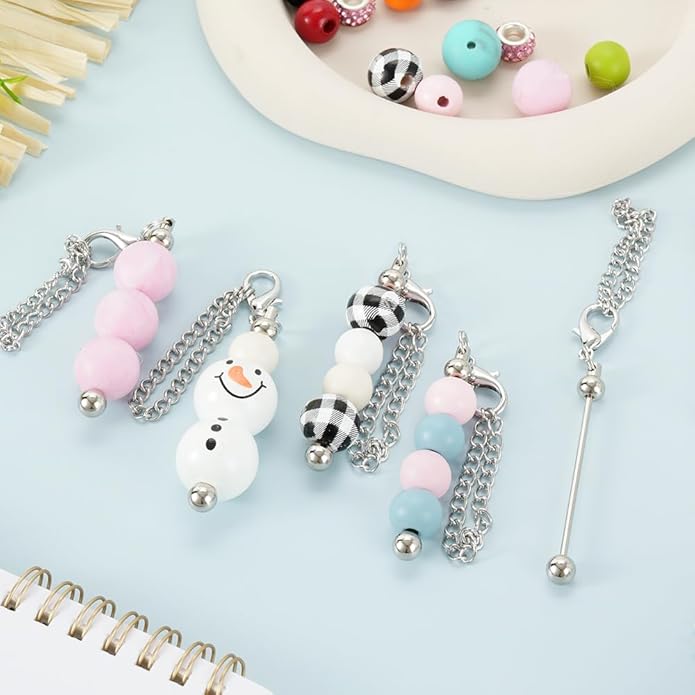 16PCS Beadable Keychain Bar Bulk, Metal Blank Beaded Keychain Bar for Beads DIY Crafts Charms Jewelry Making Supplies