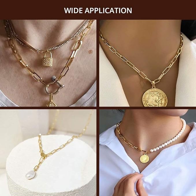 16.4 Feet Gold Plated Stainless Steel Chain Bulk Flat Paperclip Link Chains 5x10mm Jewelry Chain Roll with Jump Rings Lobster Clasps Oval Cable Chains for DIY Jewelry Making