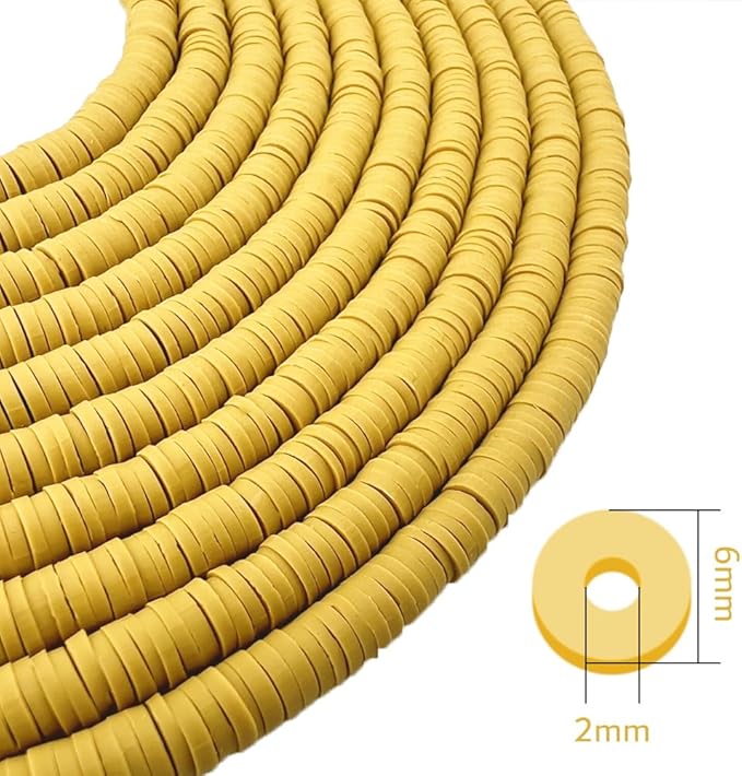 3600 PCS 10 Strands Polymer Clay Beads for Jewelry Making, Vinyl Heishi Beads 6mm for Surfer Bracelets Necklace Making (Ginger Yellow)