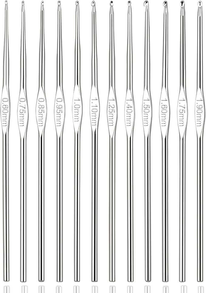 Small Size Crochet Hook Stainless Steel Crochet Needles QLRFFLJOY 12 pcs Metal Crochet Hooks (0.6mm - 1.9mm) Embroidery Thread Knitting Weaving Tool DIY Lace Yarn Crochet Needle