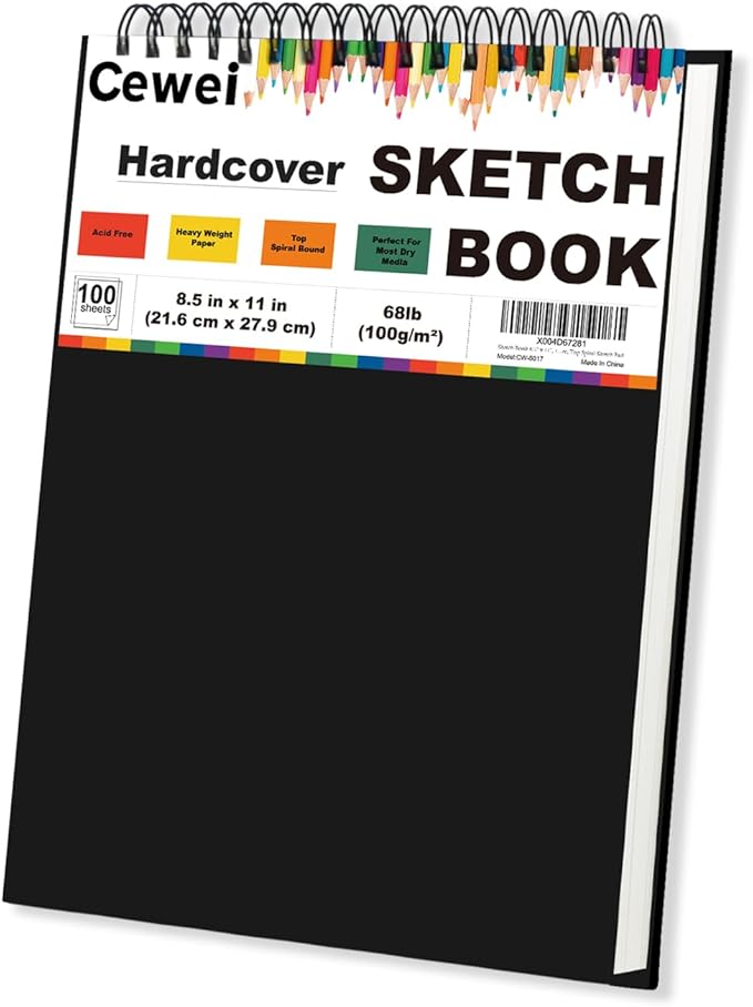 sketch book 8.5" x 11", 100 sheets hardcover sketchbook, 68 lb /100 gsm drawing paper for kids, top spiral sketch pad for kids, classroom must haves, art supplies for adults.