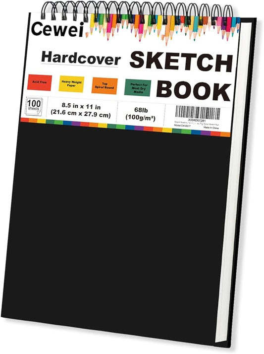 sketch book 8.5" x 11", 100 sheets hardcover sketchbook, 68 lb /100 gsm drawing paper for kids, top spiral sketch pad for kids, classroom must haves, art supplies for adults.
